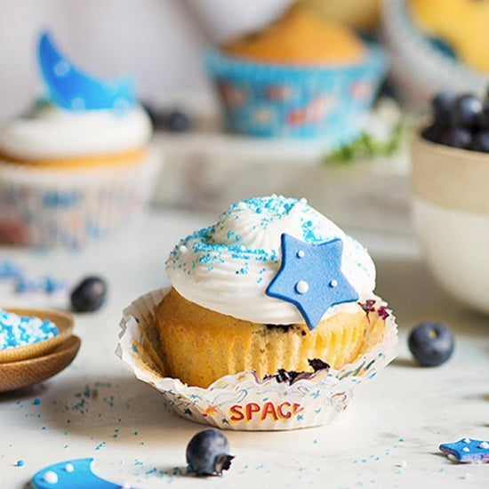 Decoración comestible de estrella azul para cupcakes de cumpleaños astro