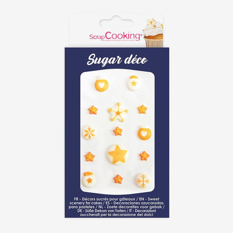 Golden Christmas sugar decorations for Christmas logs and cupcakes