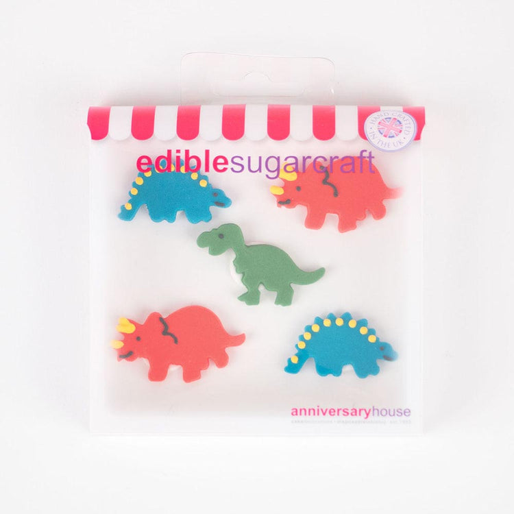 Pack of 5 dinosaur-shaped sugar decorations for cake decoration
