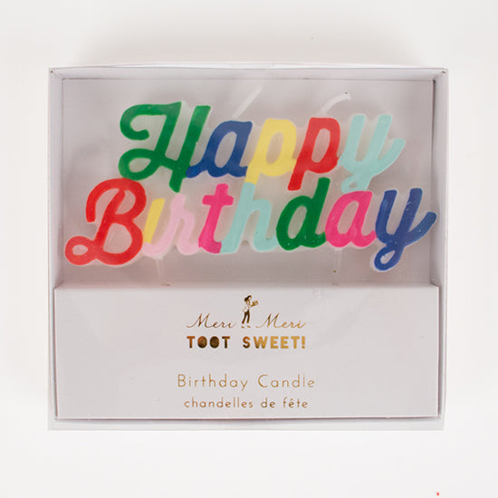 Decoración de tarta de cumpleaños: vela de feliz cumpleaños multicolor.